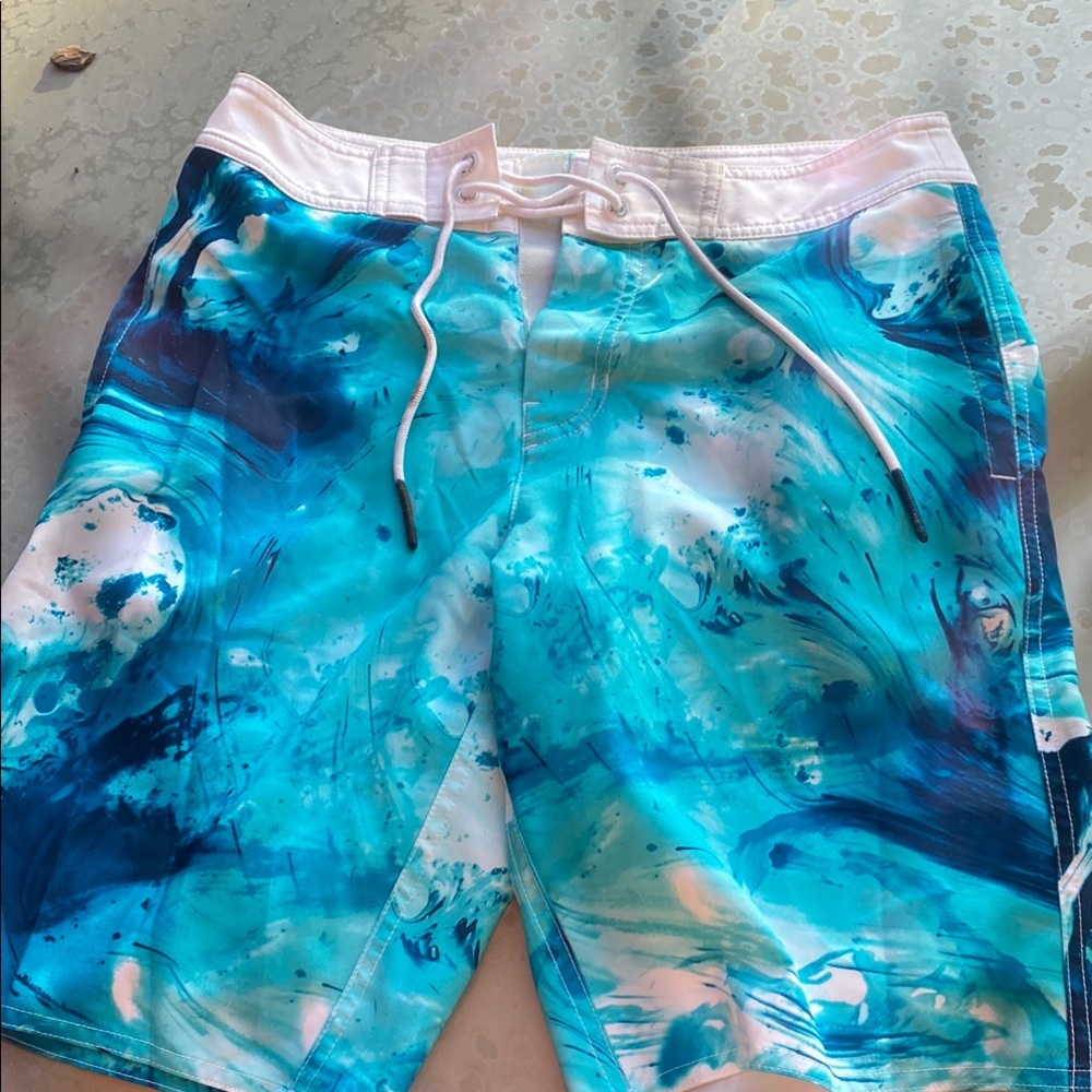 American Eagle Outfitters Blue and White Swim Trunks